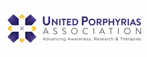 Logo for United Porphyrias Association, shows stylized heme molecule with text "United Porphyrias Association" and "Advancing Awareness, Research & Therapies"