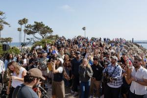Baptize California at Pirates Cove featured live worship from Tiffany Hudson, Abbie Gamboa, Matt Crocker and Oceans Music as thousands gathered for a powerful afternoon of ocean baptisms. Photo courtesy of Baptize California.
