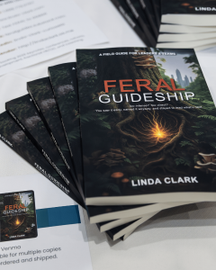 Linda Clark's new book, Feral Guideship is featured on display at a book signing