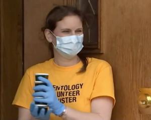 Scientology Volunteer Ministers helped at the weekly Justice and Dignity Center giveaway. This week, volunteers handed out concentrated disinfectant to local residents. (KCTV News 5 Kansas City)