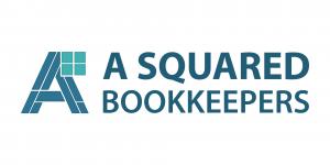 A Squared Bookkeepers logo with a teal geometric A icon and bold uppercase teal text on a white background.