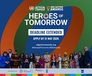 2025 Heroes of Tomorrow Awards Finalists and Winners with Marina Ponti, Global Director of the UN SDG Action Campaign, at the 2025 Awards Ceremony in Rome, Italy. Credit: UN SDG Action Campaign/Edwin Nyaika