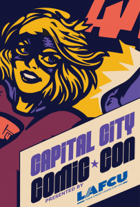 Capital City Comic Con logo with the LAFCU sponsorship noted