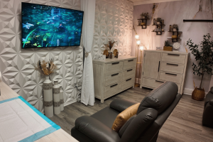 Interior of an EBOO treatment and recovery room at Confidia Health Institute with recliner seating and calming décor.