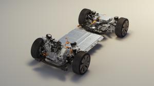 Technical diagram of the 800V active suspension and steer-by-wire chassis