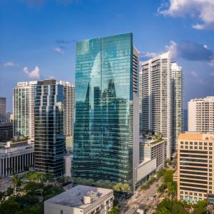 Exterior view of Quest Workspaces at 1395 Brickell Ave in Miami, home to the company’s corporate headquarters and flagship coworking center.