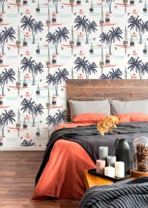 Botanical peel and stick wallpaper creating an accent wall — part of the ONDECOR Summer Refresh 2026 collection