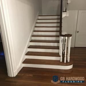 Hardwood stair flooring installed by GB Hardwood Floor Inc in a Greater Boston home.
