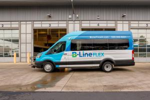 A B-Line FLEX microtransit vehicle that will pick up Paradise and Magalia riders for only two dollars