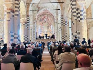 Classical music concert inside Abbazia di Santa Giustina Villa Badia during ECHOS 2026 in Sezzadio, Italy.