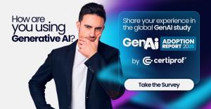 Promotional banner for Certiprof GenAI Adoption Report 2026 featuring a professional and study logo.