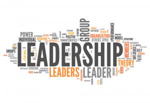 photo a schematic with many different words in the background related to leadership and in very large letters in the forefront in black ink is the word LEADERSHIP