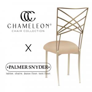 Chameleon Chair Collection and Palmer Snyder Furniture logos displayed alongside a Gold Fanfare Chameleon Chair.