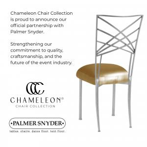 Chameleon Chair Collection and Palmer Snyder Furniture logos displayed alongside a Silver Fanfare Chameleon Chair.