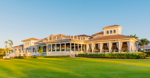 Exterior of The Club at Mediterra in Naples, a private club with golf courses, sports facilities, dining spaces and access to a Gulf-front Beach Club.