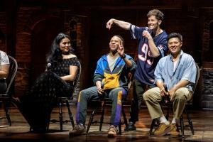 Cast members from HAMILTON participate in a student educational experience presented by the Gilder Lehrman Institute.