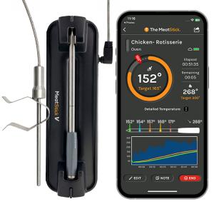 MeatStick V Forge wireless BBQ system with Core Stick, WiFi Hub, and wired ambient probe.