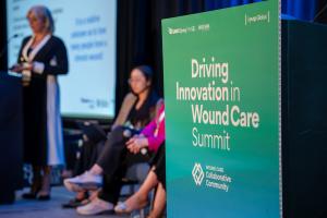 A panel speaking at HMP Global's WCCC Driving Innovation in Wound Care Summit in Charlotte in April
