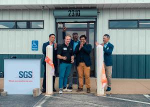 A five-strong team from SGS cutting the ribbon to formally open its new Bicycle, eMobility and Transit Packaging Testing Laboratory in Bentonville, Arkansas