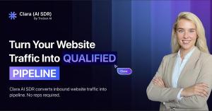 Clara AI SDR by TruGen AI shown as a real-time AI sales agent that helps convert website visitors into qualified pipeline.