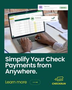 Checkrun is the ACH and check payment issuance platform for QuickBooks Online users developed by business payment software pioneer, AP Technology. Cloud-based Checkrun includes a mobile app that enables users to approve, sign, and schedule payments anytim