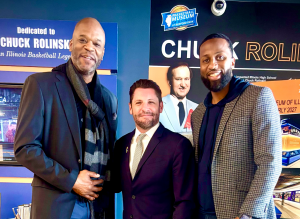 Basketball Museum Of Illinois Executive Director, Dr. Jason Ronai with Antonio Davis and Alando Tucker.