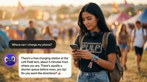 A person interacting with QRCodeKIT's AI agent to get information at an event