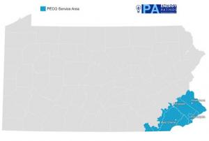 PECO Electric service area map covering southeastern Pennsylvania including Philadelphia, Pottstown, West Chester, and Doylestown
