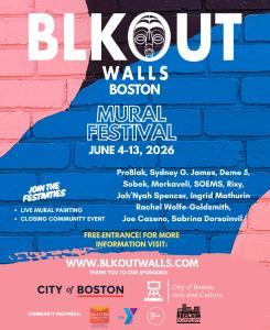BLKOUT Walls, family friendly Mural Festival June 4 - 13, 2026 in Roxbury. Free Entrance.
