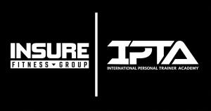 Insure Fitness Group and IPTA logos displayed side by side for their partnership announcement supporting personal trainers.