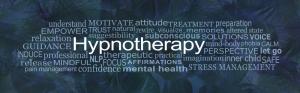 photo of a large logo schematic with many words in the background related to Hypnotherapy with large letters over it Hypnotherapy