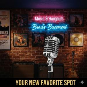 Promotional artwork for Brad’s Basement hosted by Brad Henshaw on Rockefellas TV.