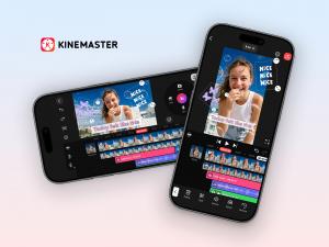 This image displays the KineMaster video editors two interface options: horizontal and vertical.