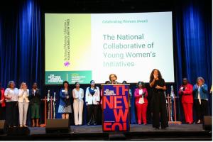 Valerie Jarrett and representatives of The National Philanthropic Collaborative of Young Women’s Initiatives (Photo credit: BFA / Madeleine Thomas)