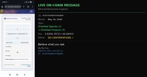 Live BitcoinZ blockchain transaction — Shielded Spends to Shielded Outputs. No sender. No receiver. No metadata. Verify it yourself at explorer.btcz.zelcore.io