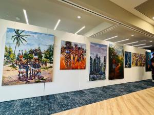 Six original African contemporary artworks exhibited at Art for Impact Gala, Preston Turnbull LLP City of London 2026, featuring works by Michael Echekoba, Nkiru Ogbonna, Dooyum Raphael Ahikyaa and Eric Sher, curated by NeuroLeadership.io