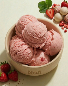 Strawberry ice cream bowl of high protein ice cream