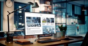 KUBB® Fanless Ultra X7 silent fanless mini PC with Intel® Core™ Ultra and Intel® Arc™ graphics integrated into a modern professional workspace.