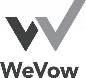 Vertical WeVow logo with black, gray lettering