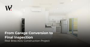 Modern garage conversion ADU interior in Brea California featuring contemporary residential design, kitchen finishes, and completed construction work by Avorino.