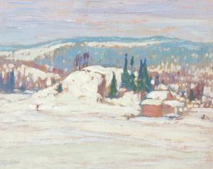 Circa-1915 oil on board painting by Alexander Young Jackson (Canadian, 1882-1974), titled Hill County, Eastern Townships, 16 ½ inches by 19 inches, signed, titled. Estimate: $15,000-$25,000