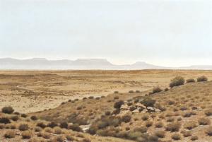 1975 oil on board painting by John Meyer (South African, b. 1942), titled Bethesda Road (Nieu Bethesda District), 13 inches by 19 ½ inches (sight, minus frame). Estimate: $15,000-$25,000
