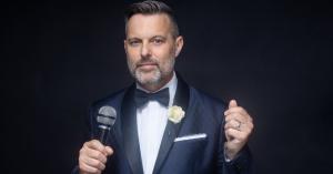 Steve Falcon holding a microphone and snapping left hand. His Comedy Hypnosis Hour will officially debut on the Las Vegas Strip beginning Thursday, June 18 at the Underground Theater inside MGM Grand Hotel & Casino