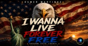 Cinematic patriotic artwork with a bald eagle, American flag, Statue of Liberty, and freedom-themed rock anthem title.