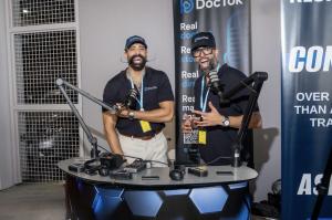 Co-founders Dr. MJ Jibawi and Dr. AJ Jibawi on-site at a healthcare industry event for the DocTok Podcast.