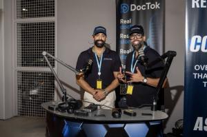 Co-founders Dr. MJ Jibawi and Dr. AJ Jibawi on-site at a healthcare industry event for the DocTok Podcast.