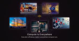 Graphic titled “Compute Is Everywhere” showing multiple industries, including logistics, agriculture, weather, manufacturing, medicine, energy, finance, and business operations, connected by rising compute demand.