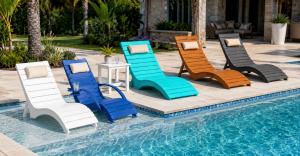 AquaCurve five in-pool lounge chair options and matching side table for shallow pool ledges