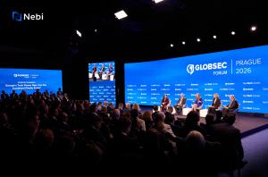 Nebi at GLOBSEC Forum 2026 discussing the role of emerging technologies in Prague.