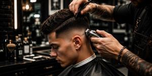A Barber in the middle of a haircut